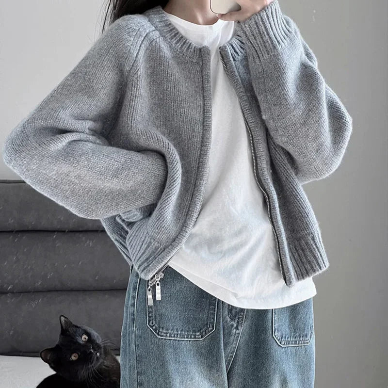 Cropped Zipper Knit Jacket